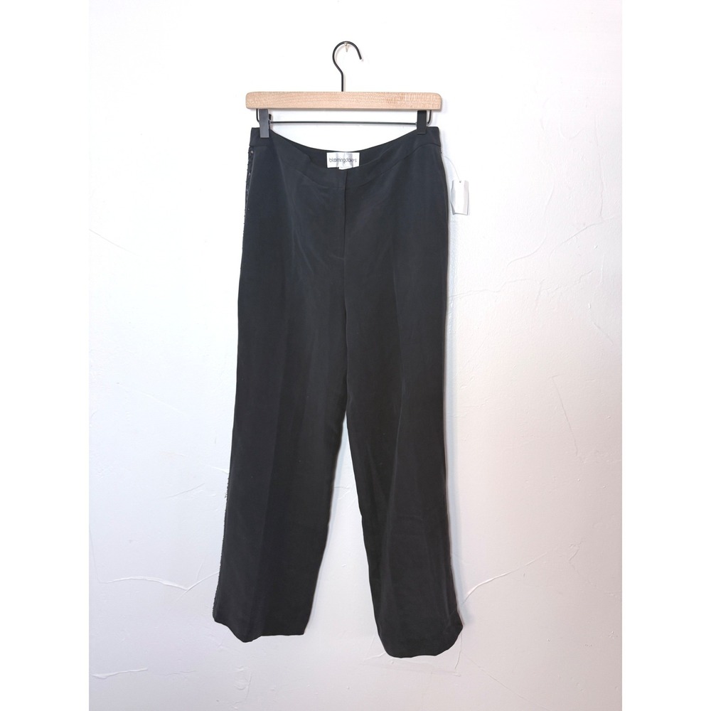 Bloomingdale's Black Silk Beaded Sequin Tuxedo Stripe Pants S Petite